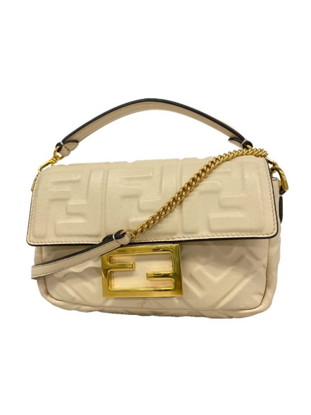 Fendi Handbag Baguette Leather Ivory Gold 2-Way